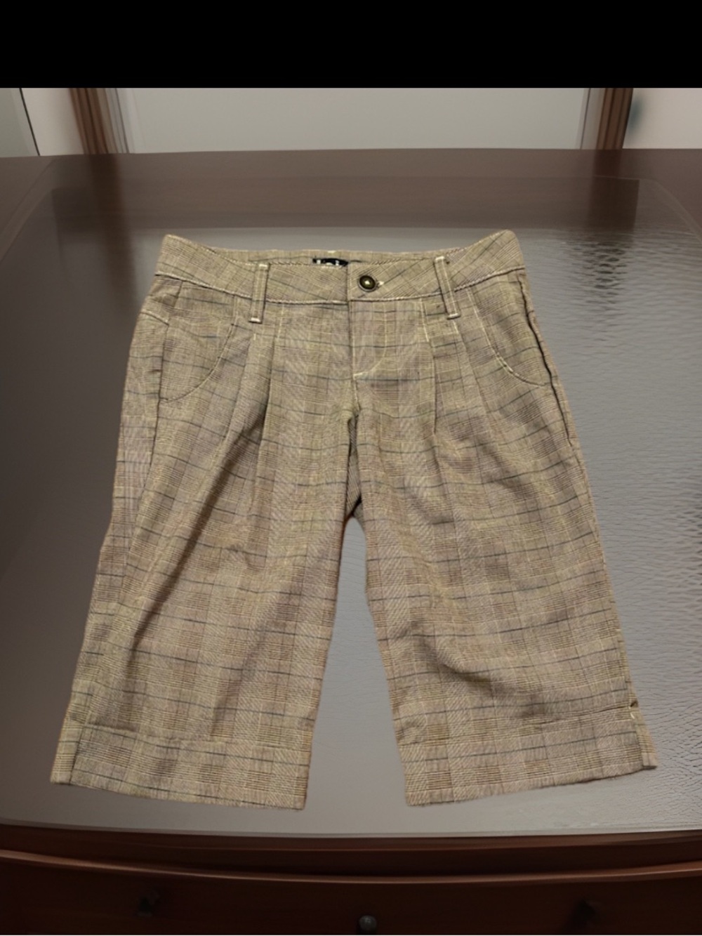 LEI Pleated Bermuda Plaid Dress Style Cuffed Side Pockets Plaid Style Shorts Sz3